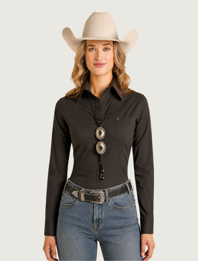 Rock & Roll Denim Women's Solid Twill Button Down in Black