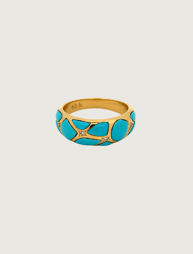 14K Yellow Gold Sleeping Beauty Turquoise & Diamond Ring