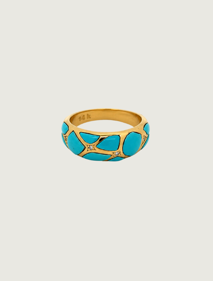 14K Yellow Gold Sleeping Beauty Turquoise & Diamond Ring