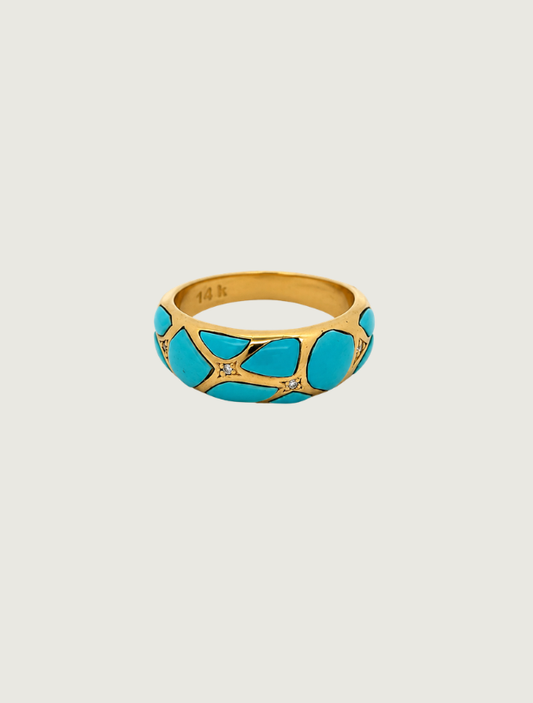 14K Yellow Gold Sleeping Beauty Turquoise & Diamond Ring