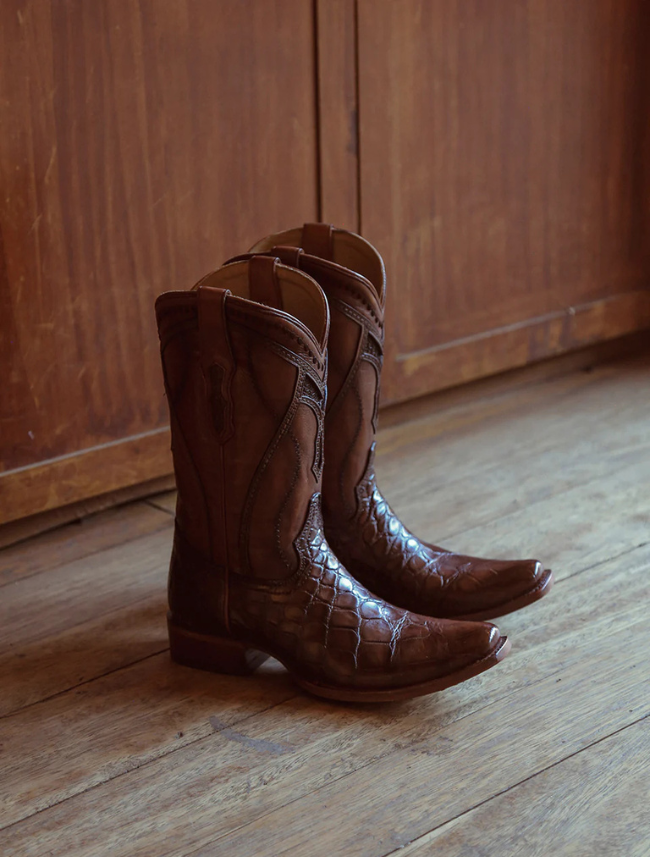 Corral Men's Embroidery & Weave Brown Alligator Cowboy Boots