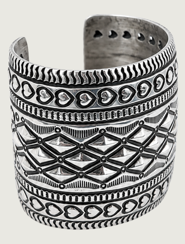 Darryl Becenti Sterling Silver Hearts & Diamonds Cuff Bracelet