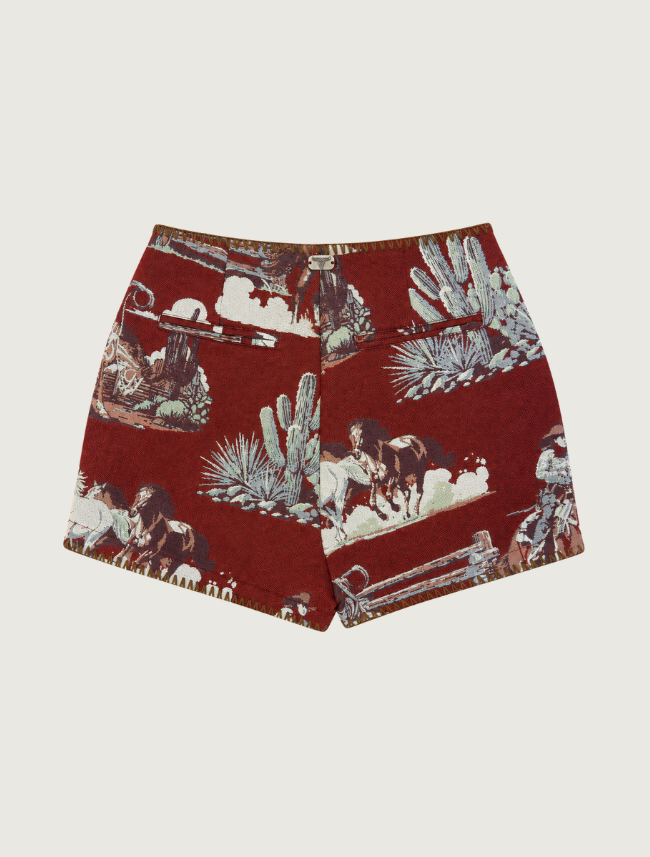Lucky & Blessed Women's Red Western Landscape Jacquard Skort