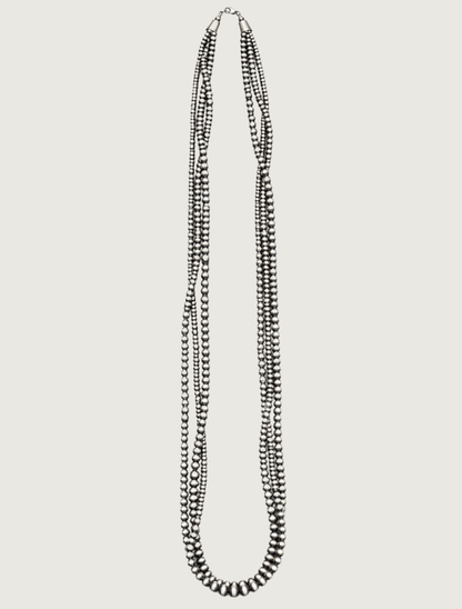Silver Three-Strand Beaded Necklace
