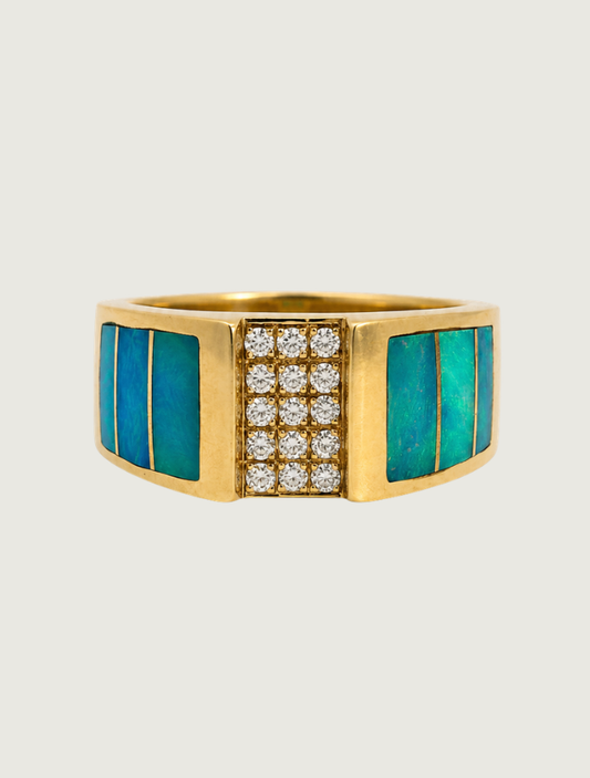 14K Yellow Gold Opal Inlay & Diamond Ring