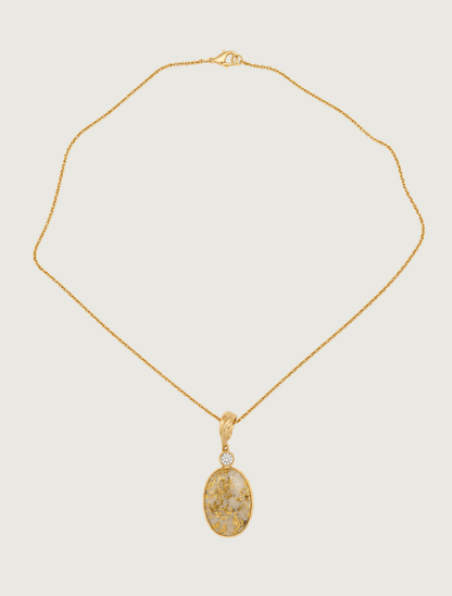 14K Yellow Gold Quartz & Diamond Pendant