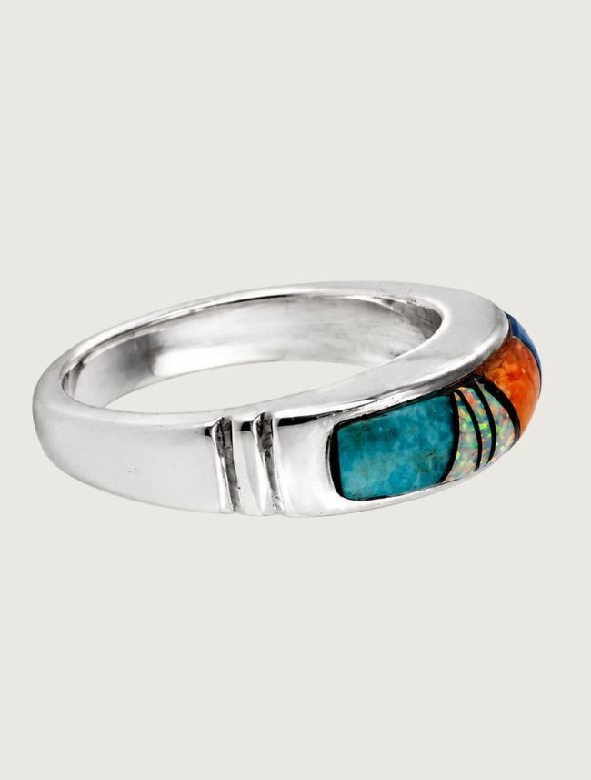 Sterling Silver Multi Inlay Ring