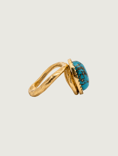 22K Yellow Gold Turquoise & Diamond Ring