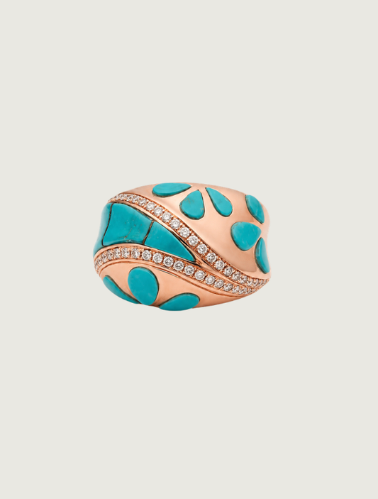 14K Rose Gold Turquoise & Diamond Ring