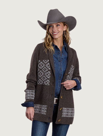 Stetson Women's Brown Shawl Collar Cardigan Sweater