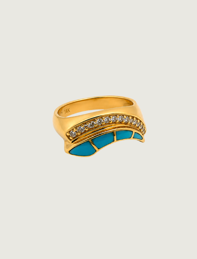 14K Yellow Gold Turquoise Inlay & Diamond Ring