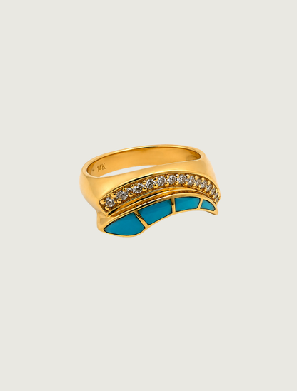 14K Yellow Gold Turquoise Inlay & Diamond Ring
