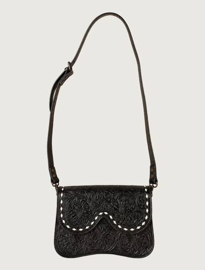 Mavericks Black Tooled Leather Saddle Bag