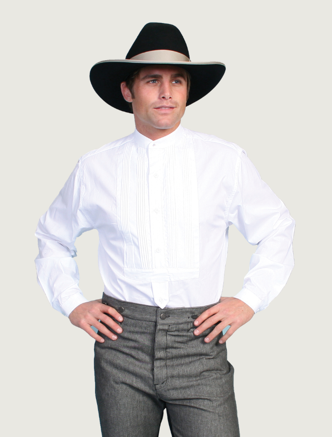 Scully Men's Banded Collar White Gambler Shirt