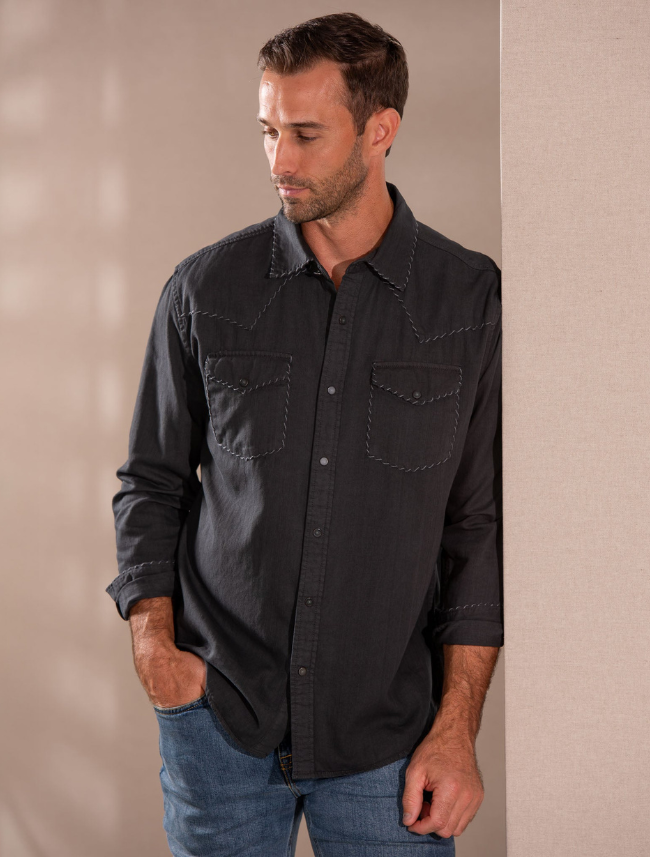 Madison Creek Branson Western Shirt in Black Denim
