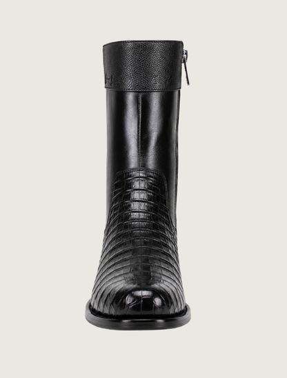 Cuadra Black Round Toe Caiman Zipper Cowboy Boots