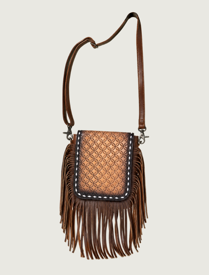 Mavericks Tooled Leather Fringe Crossbody Bag