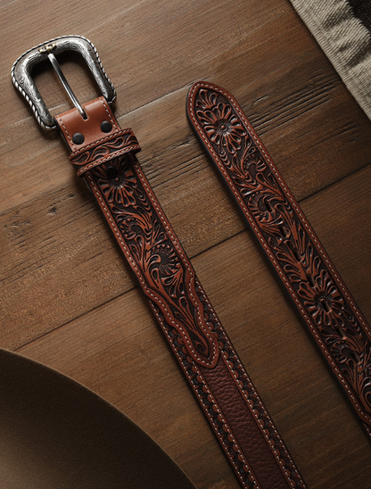 Stetson Men's Tooled Tab Belt