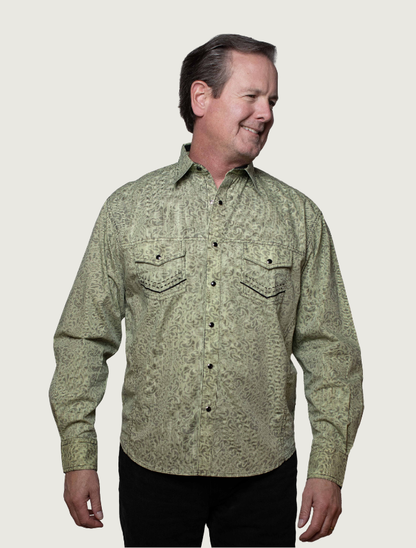 Scully Men's Signature Stripe Print Shirt in Sage