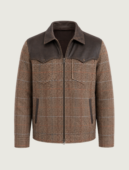 Men's Leather & Herringbone Zip Jacket