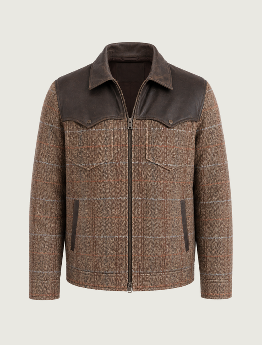 Men's Leather & Herringbone Zip Jacket