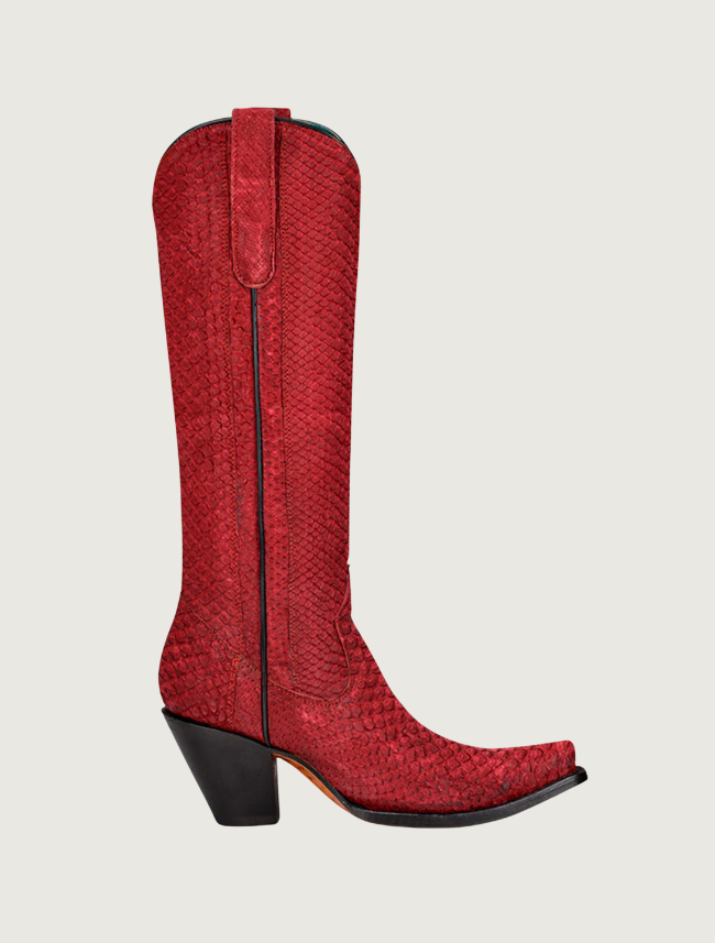 Corral Genuine Red Full Python Snip Toe Tall Top Cowgirl Boots