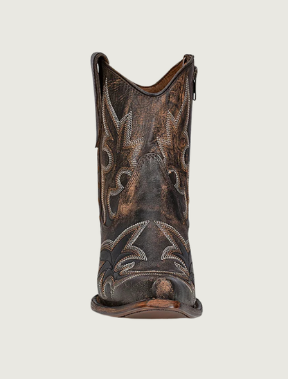 Corral Women's Black & Brown Embroidery Zipper Booties