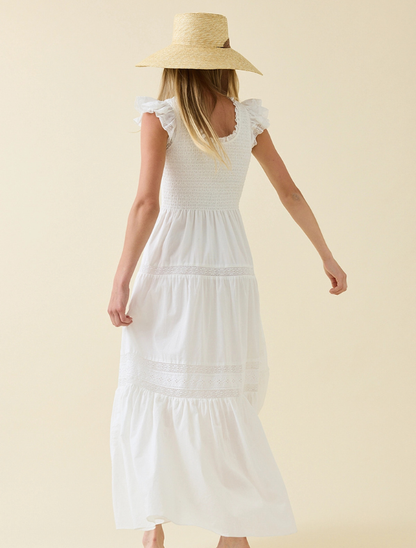Raisonnel White Smocked Bodice Tiered Dress