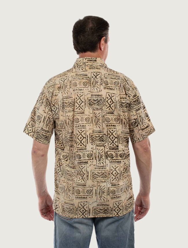 Scully Men's Batik Short Sleeve Shirt in Sand