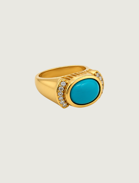 14K Yellow Gold Sleeping Beauty Turquoise & Diamond Ring