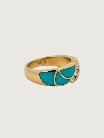 14K Yellow Gold Sleeping Beauty Turquoise & Diamond Ring