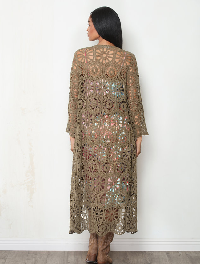 Paparazzi Cotton Crochet Medallion Duster in Olive