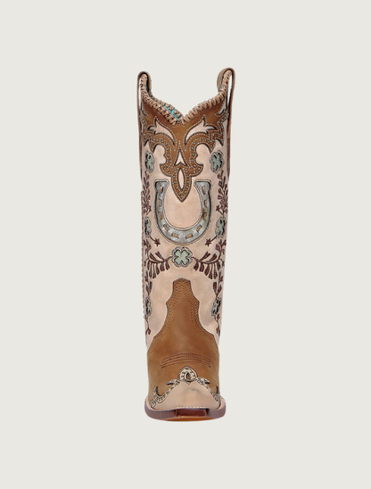 Corral Honey Embroidery & Studs Handwoven Cowgirl Boots with Horseshoes
