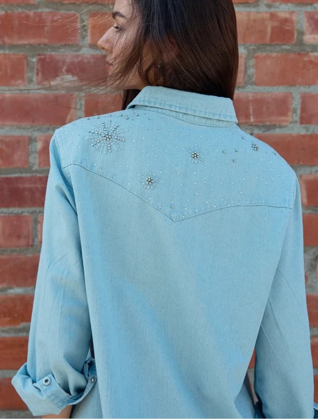 Raisonnel Star-Embellished Washed Denim Shirt