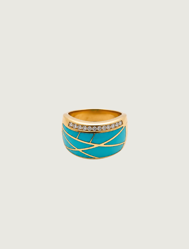 14K Yellow Gold Turquoise & Diamond Ring