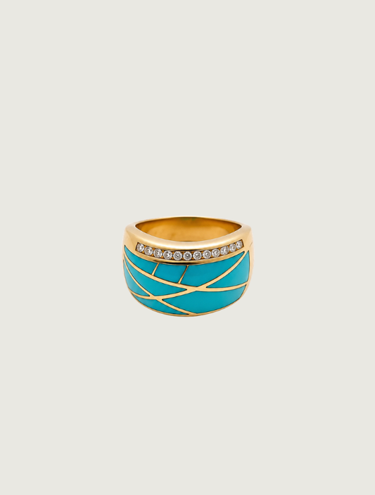 14K Yellow Gold Turquoise & Diamond Ring