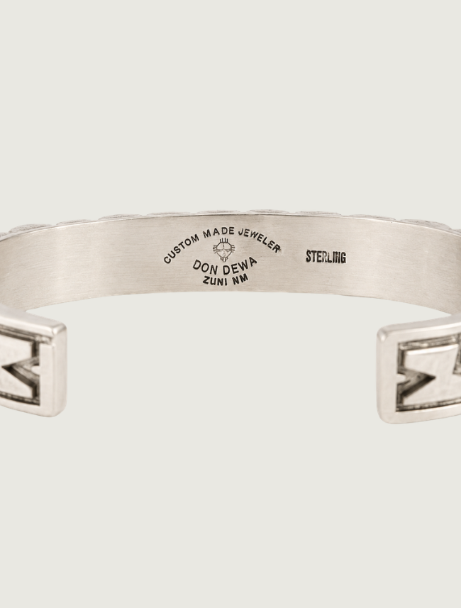 Interior view of Don Dewa sterling silver cuff showing hallmark stamp