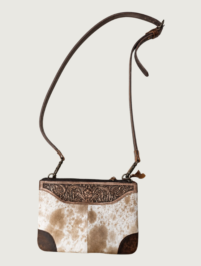 Mavericks Cowhide Crossbody Bag with Tooled Leather Accents