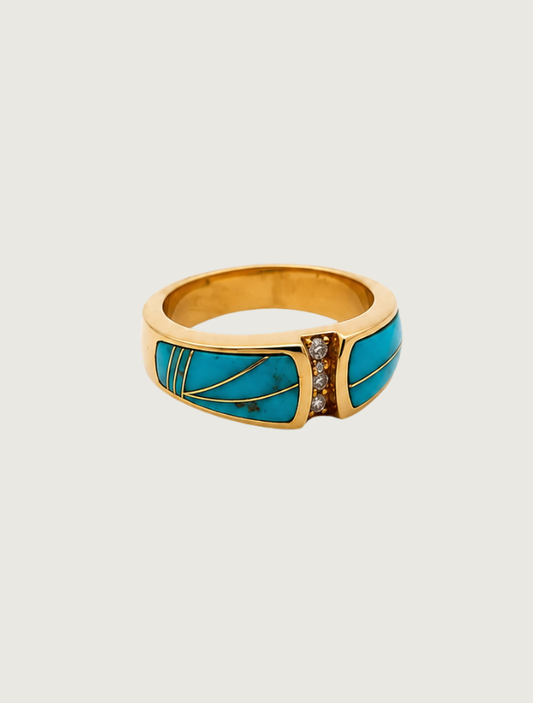 14K Yellow Gold Turquoise & Diamond Ring
