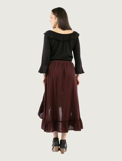Scully Women's Burgundy Soutache Ruffle Hi-Lo Skirt