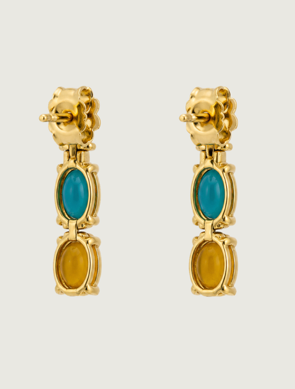 18K Yellow Gold Sleeping Beauty Turquoise & Diamond Earrings