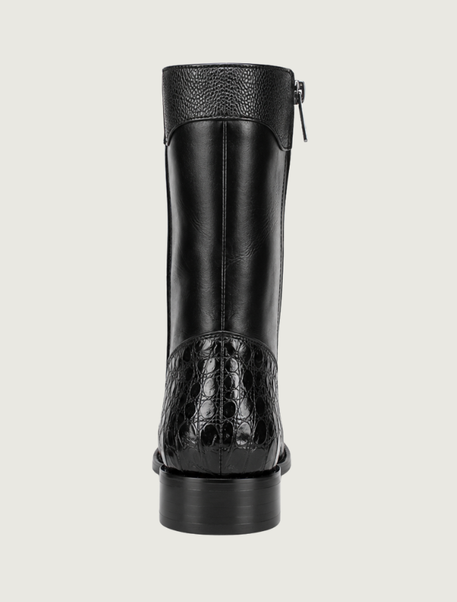 Cuadra Black Round Toe Caiman Zipper Cowboy Boots