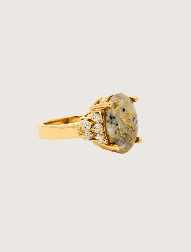 14K Yellow Gold Gold Quartz & Diamond Solitaire Ring
