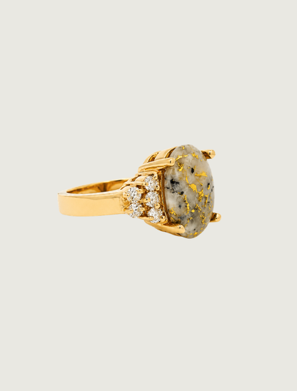 14K Yellow Gold Gold Quartz & Diamond Solitaire Ring