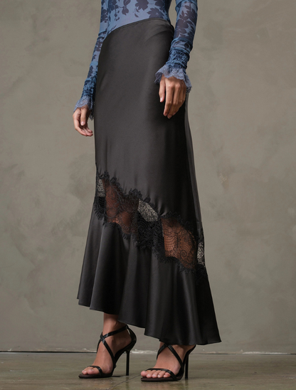 Raisonnel Lace-Inset Satin Bias Skirt