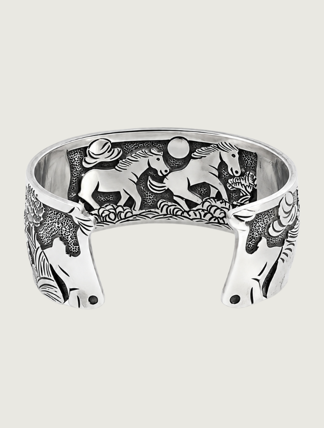 Sterling Silver Running Horses Cuff Bracelet