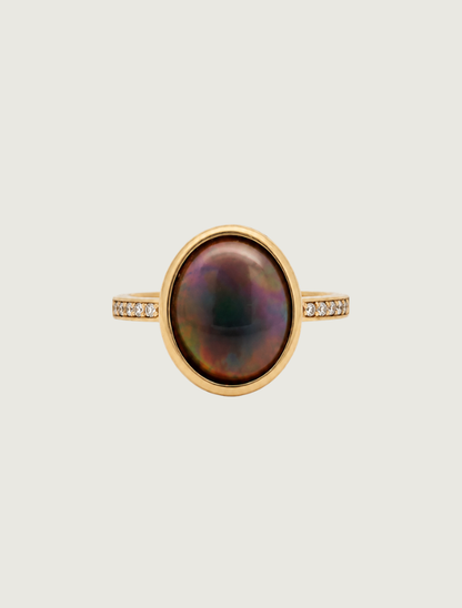 18K Yellow Gold Opal & Diamond Ring