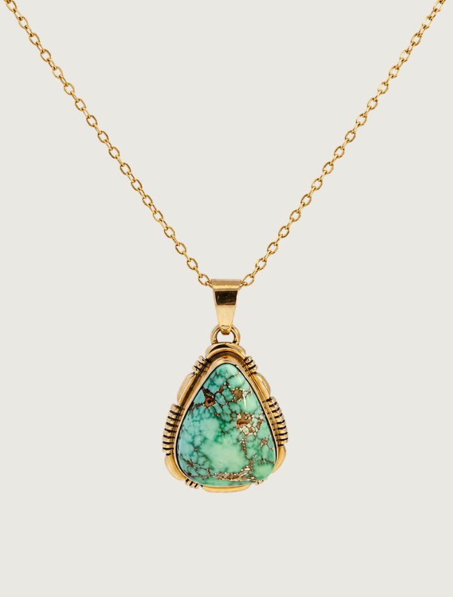 14K Yellow Gold Carico Lake Turquoise Pendant