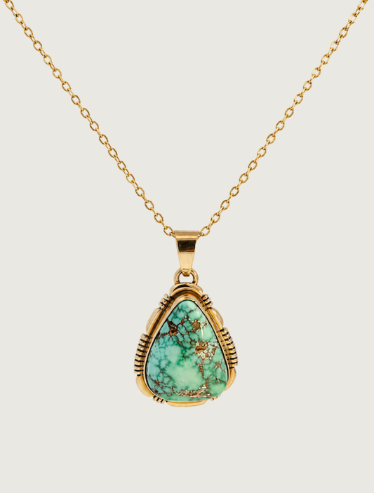 14K Yellow Gold Carico Lake Turquoise Pendant