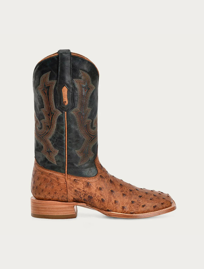 Corral Men's Tan & Olive Green Ostrich Embroidery Cowboy Boots